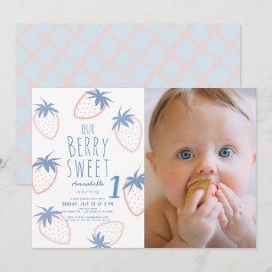 Invitation Berry Sweet Strawberry rose 1er anniversaire Photo