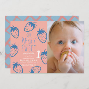 Invitation Berry Sweet Strawberry rose 1er anniversaire Photo