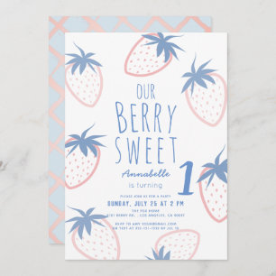 Invitation Berry Sweet Strawberry rose blanc 1er anniversaire