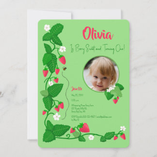 Invitation Berry Sweet Strawberry Vine 1er anniversaire fille