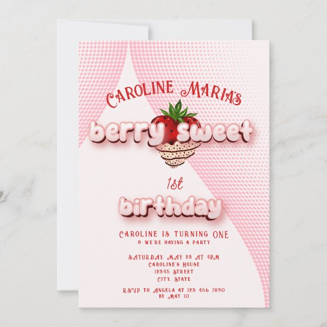 Invitation Berry Sweet Strawbery fête d'anniversaire (Devant)