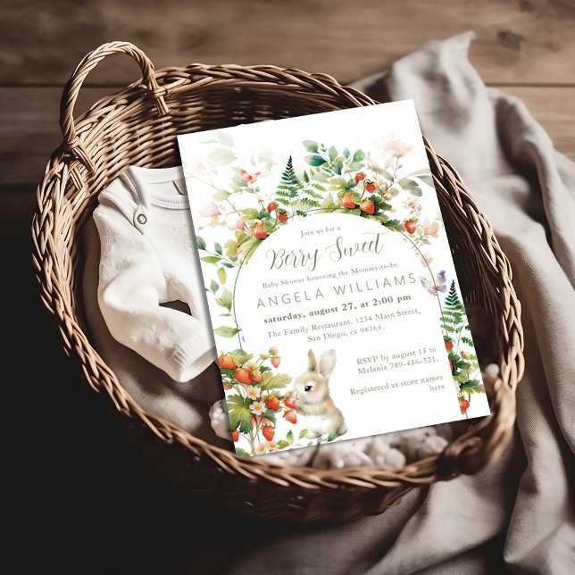 Invitation Berry Sweet Woodland Baby shower fraise (Créateur téléchargé)