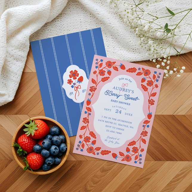 Invitation Berry Swewberries Blueberries & Blooms (Berry Sweet Strawberries, Blueberries & Blooms Invitation)