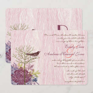 Invitation Berry Vintage Bird Leaf WoodGrain Wedding Invitati