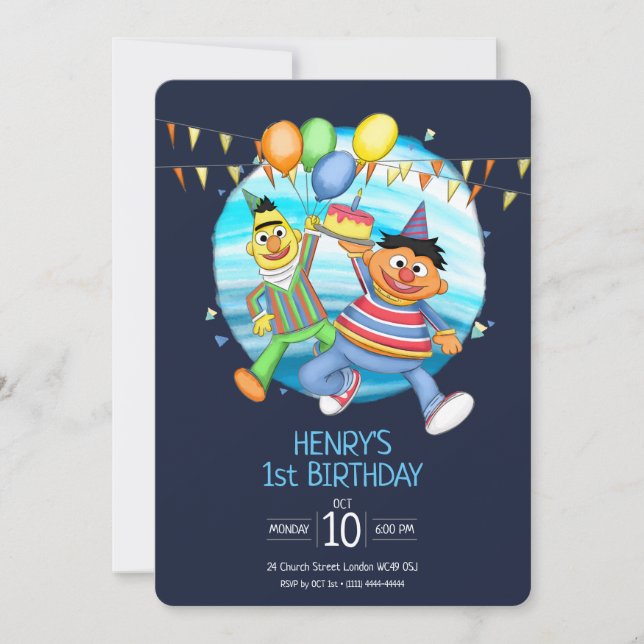 Invitation Bert et Ernie Balloons d'anniversaire (Devant)