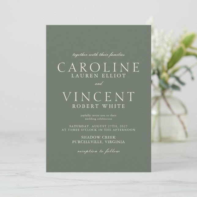 Invitation BERYL Mariage vert officiel (Debout devant)