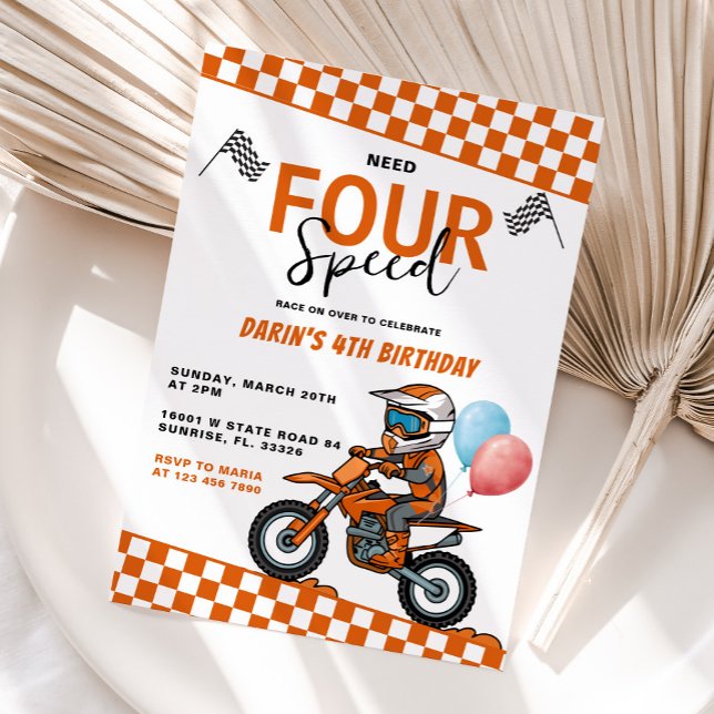 Invitation Besoin de 4 Speed Bike Racing Boy 4e anniversaire (Créateur téléchargé)