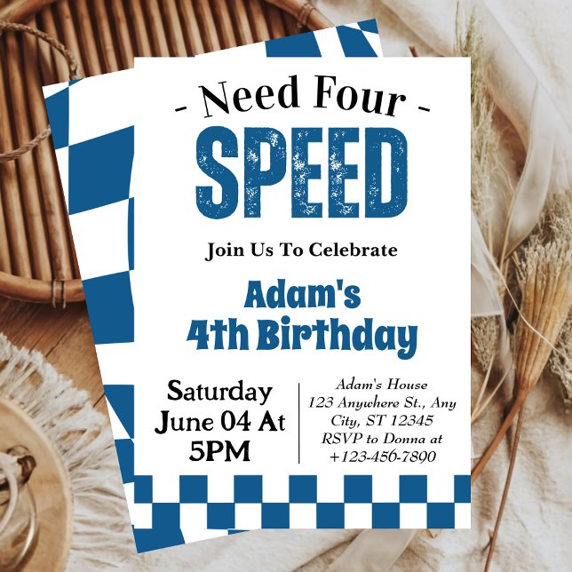 Invitation Besoin de 4 Speed Boy 4e fête d'anniversaire (Créateur téléchargé)