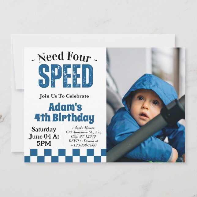 Invitation Besoin de 4 Speed Boy 4th Birthday Party Photo (Devant)