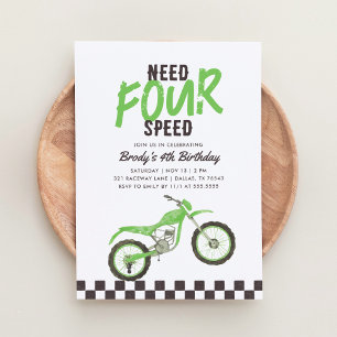 Invitation Besoin de 4 Speed Green Dirt Vélo Boy 4e anniversa
