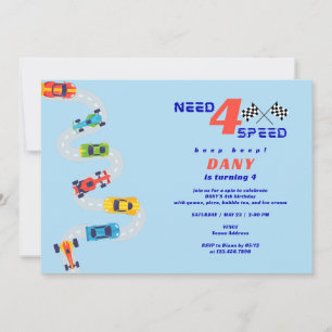 Invitation Besoin de 4 voitures de course de vitesse garçons 