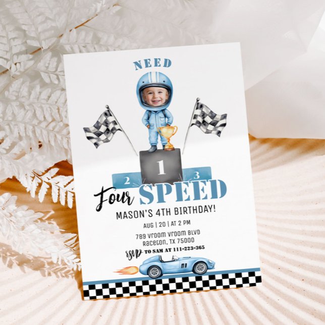 Invitation Besoin de quatre Speed Blue Race voiture 4e annive (Créateur téléchargé)