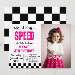 Invitation Besoin de quatre Speed Girl 4th Birthday Party pho