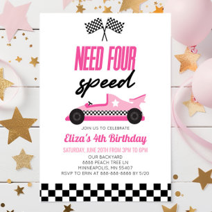 Invitation Besoin de quatre Speed Pink Race Car 4e fête d'ann