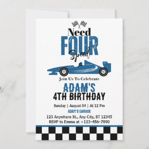Invitation Besoin de quatre Speed Race Car Boy 4th Birthday P
