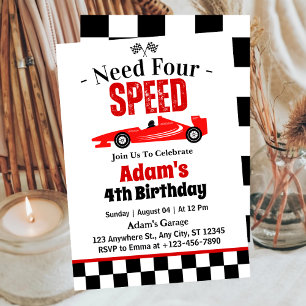 Invitation Besoin de quatre Speed Race Car Boy 4th Birthday P