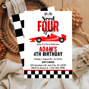 Invitation Besoin de quatre Speed Race Car Boy 4th Birthday P