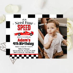 Invitation Besoin de quatre Speed Race Car Boy 4th Birthday P