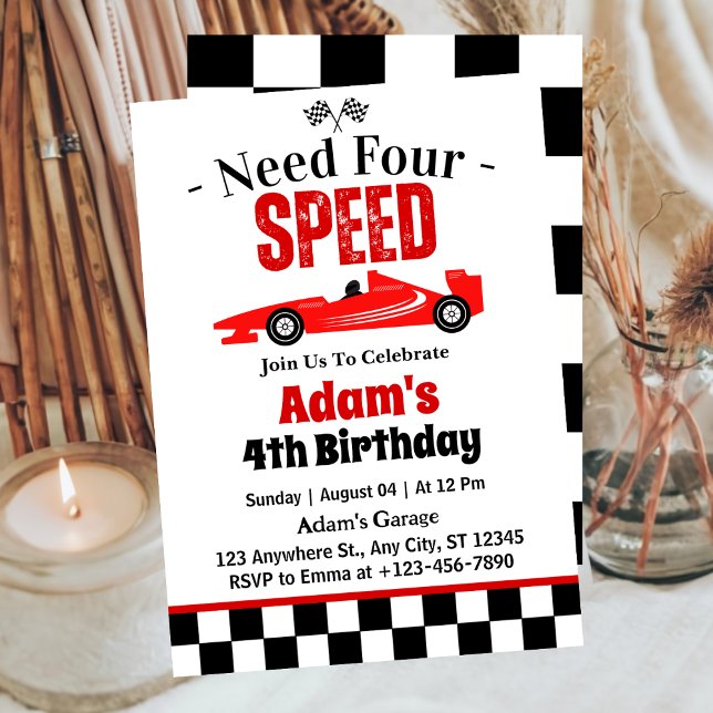 Invitation Besoin de quatre Speed Race Car Boy 4th Birthday P (Créateur téléchargé)