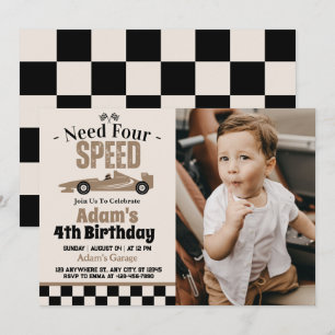 Invitation Besoin de quatre Speed Race Car Boy 4th Birthday P