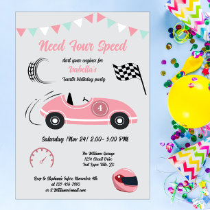 Invitation Besoin de quatre vitesses Festive Pink Race Car An
