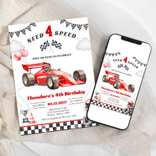 Invitation Besoin d'une voiture de course rapide pour garçon