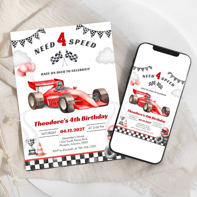 Invitation Besoin d'une voiture de course rapide pour garçon  (Créateur téléchargé)
