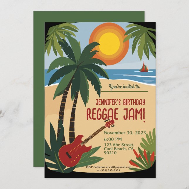 Invitation Bestie's Birthday Reggae Jam personnalisé (Devant / Derrière)
