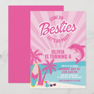 Invitation Besties rose malibu anniversaire de plage