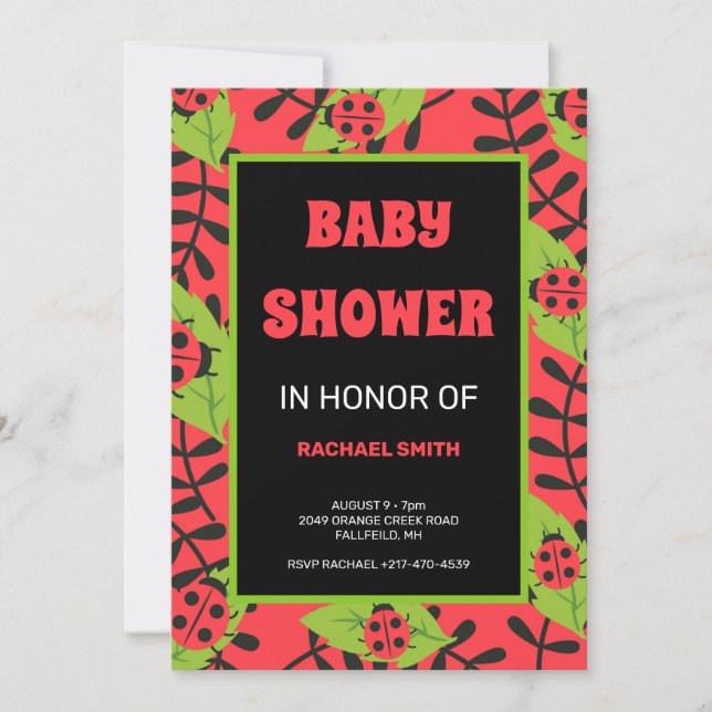 Invitation Bestiole de la dame noire dans le baby shower fore (Devant)