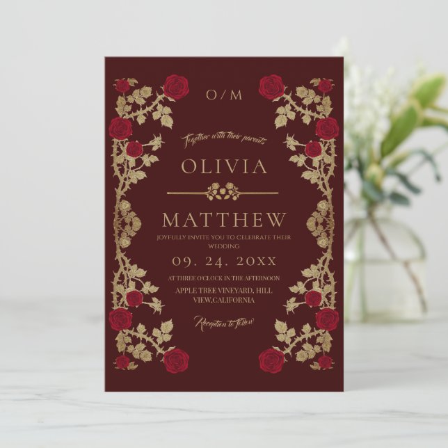 Invitation Bête et Rose de Beauté Mariage (Debout devant)
