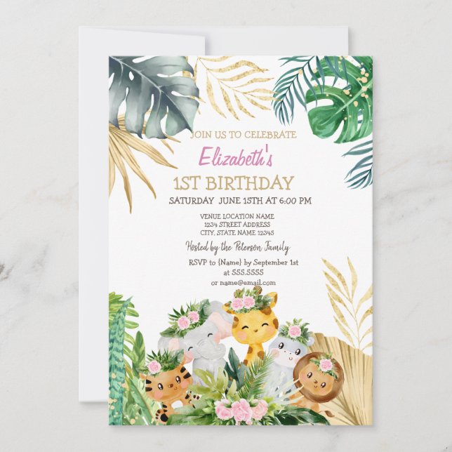 Invitation Bête Sauvage Animaux Fleurs de la Jungle Tropical  (Devant)