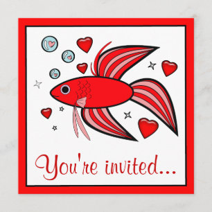 Invitation Betta Fish with Hearts