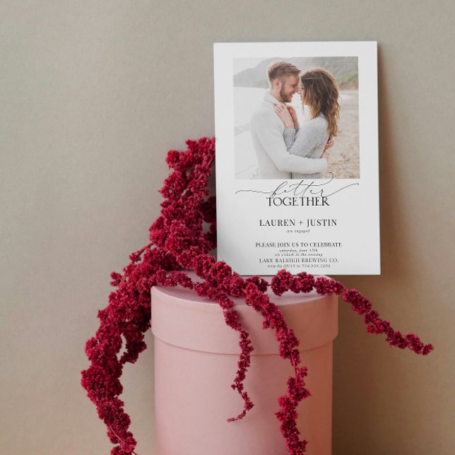 Invitation Better Together Modern 4 Photo QR Code Fiançailles (Engaged & Excited! Join Us for the Party 🥂💍 [Personalize Here])