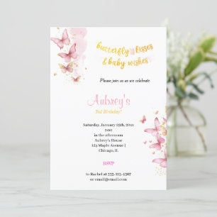 INVITATION BETTERFLY KISSES ET BÉBÉ SOUHAITS ROSE ANNIVERSAIR