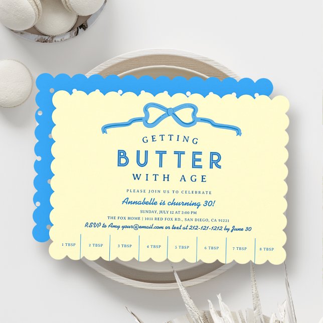 Invitation Beurre avec ruban bleu d'âge anniversaire (Créateur téléchargé)