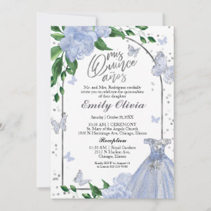 Invitation Beurre Bilingue Quinceanera Dusty Blue Gown