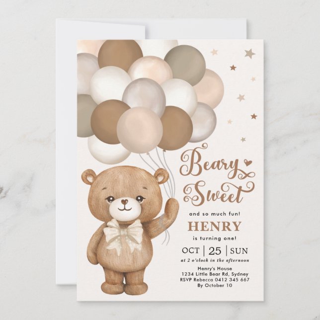 Invitation Beurre Brown Boulons en peluche doux Anniversaire  (Devant)