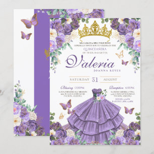 Invitation Beurre clair-violet Rose de lavande Quinceanera