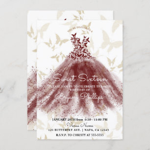 Invitation Beurre Danse Bourgogne Robe Or Douce 16 Partie
