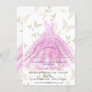 Invitation Beurre Danse Rose & Robe Or Douce 16