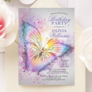 Invitation Beurre d'aquarelle couleur mignonne fête d'anniver