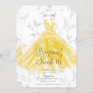 Invitation Beurre d'argent jaune Robe de danse douce 16 Parti