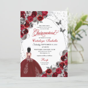Invitation Beurre d'argent rouge princesse Quinceanera