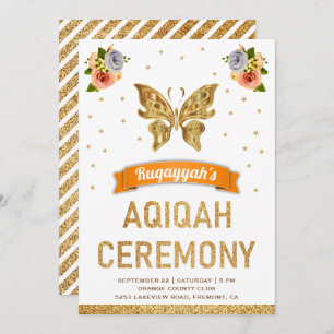 Invitation Beurre d'or doux et fleuri Filles Aqiqah