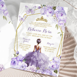 Invitation Beurre d'or violet Floral Papillon Quinceañera