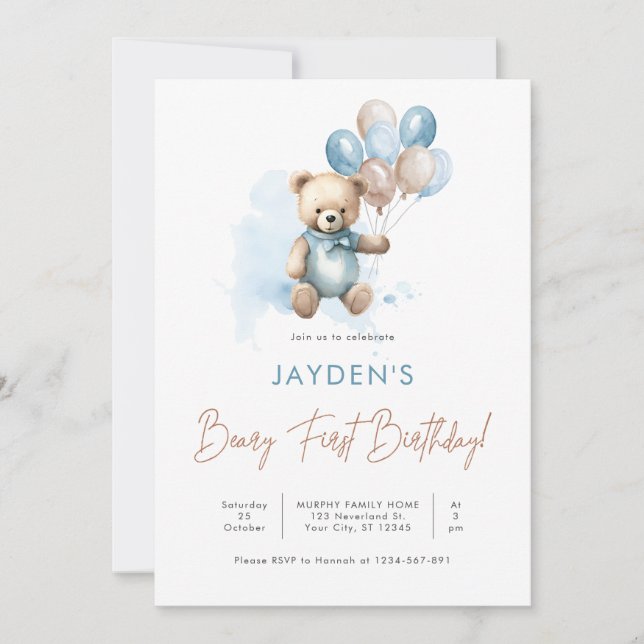 Invitation Beurre d'ours en peluche mignonne Premier annivers (Devant)