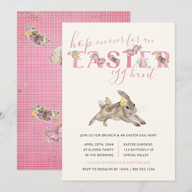 Invitation Beurre et lapin de Pâques Brunch et chasse aux oeu (Devant / Derrière)