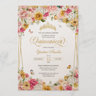 Invitation Beurre floral luxuriant élégant papillon Quinceane
