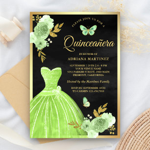 Invitation Beurre floral vert de chaux Bécasseau d'or noir Qu